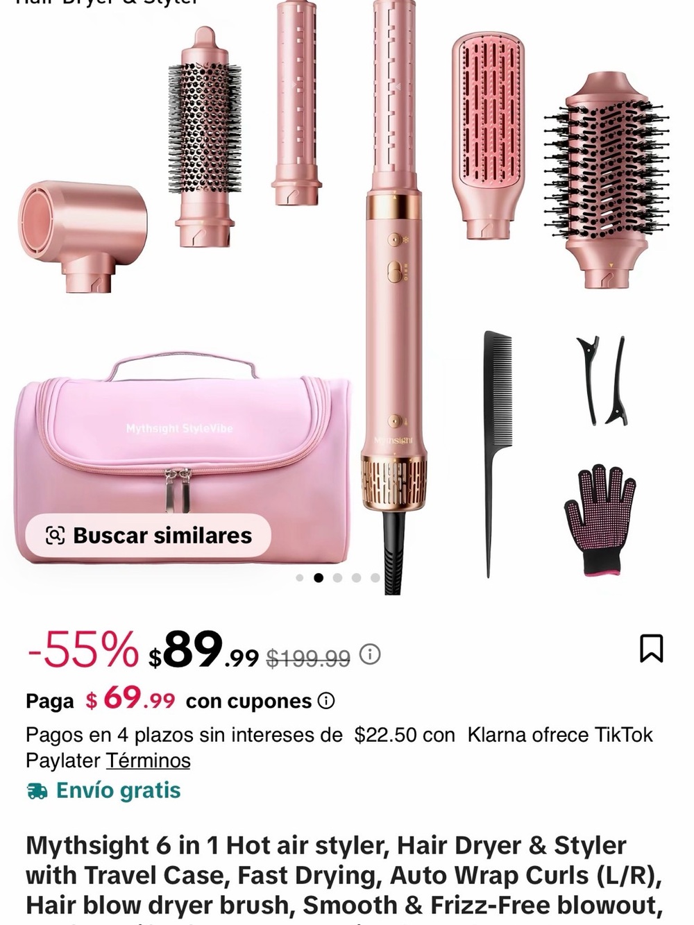 Mythsight 6-in-1 Rose Gold Hot Air Styler Set